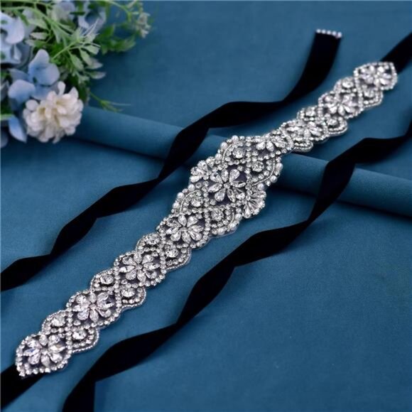 Women\'s Crystal Thin Wedding Belt Sashes Bridal Sash Belt for Wedding main image 5